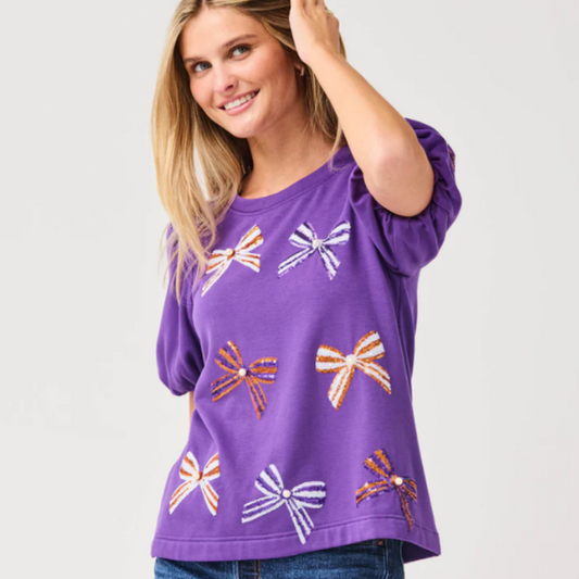 The Tina Top in Orange and Purple Bows