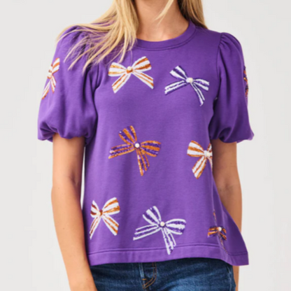 The Tina Top in Orange and Purple Bows