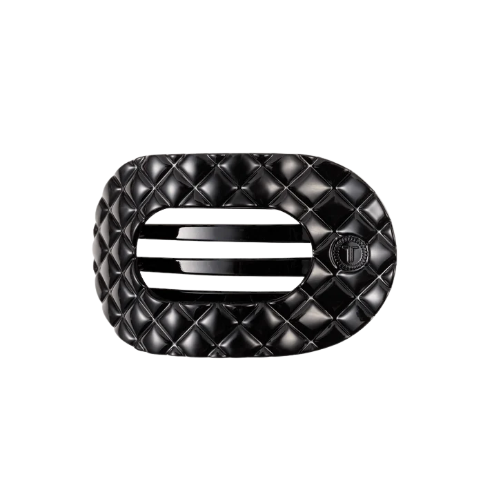 Teleties Quilted Medium Flat Round Hair Clip - Jet Black