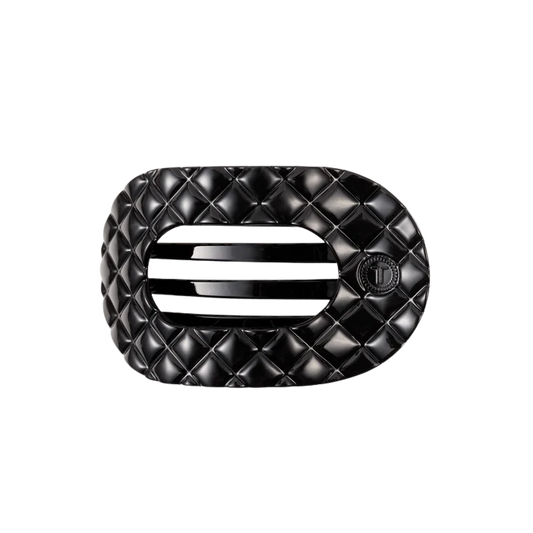 Teleties Quilted Medium Flat Round Hair Clip - Jet Black