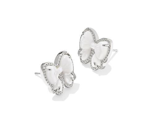 Kendra Scott Haley Bow Stud Earrings in Silver Ivory Mother Of Pearl