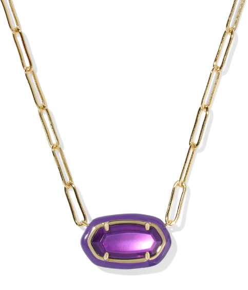 Kendra Scott Elisa Enamel Frame Paperclip Necklace in Gold Purple Mother Of Pearl