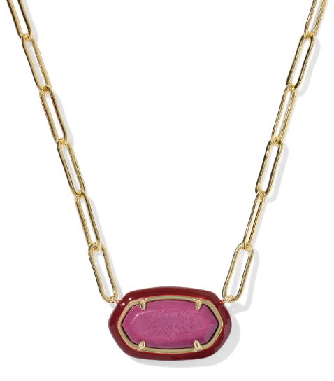 Kendra Scott Elisa Enamel Frame Paperclip Necklace in Gold Maroon Magnesite