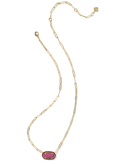 Kendra Scott Elisa Enamel Frame Paperclip Necklace in Gold Maroon Magnesite