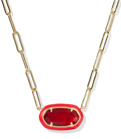 Kendra Scott Elisa Enamel Frame Paperclip Necklace in Gold Red Illusion