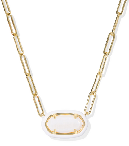 Kendra Scott Elisa Enamel Frame Paperclip Necklace in Gold White Mother Of Pearl