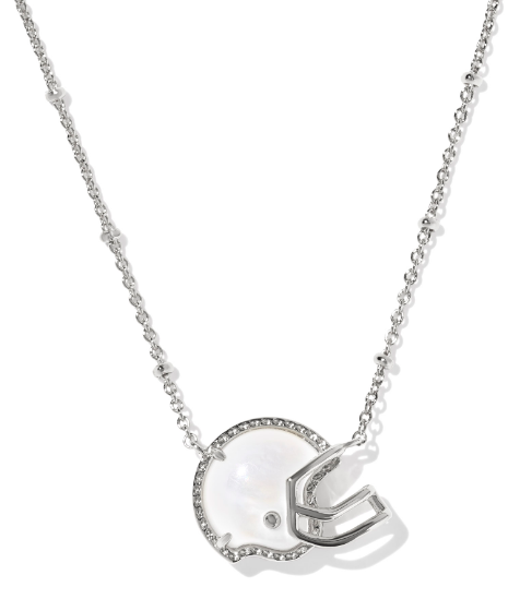 Kendra Scott Football Helmet Short Pendant Necklace in Silver Ivory Mother Of Pearl