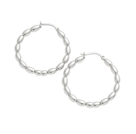 Sterling Silver 3mm Rice Bead Hoop Earrings