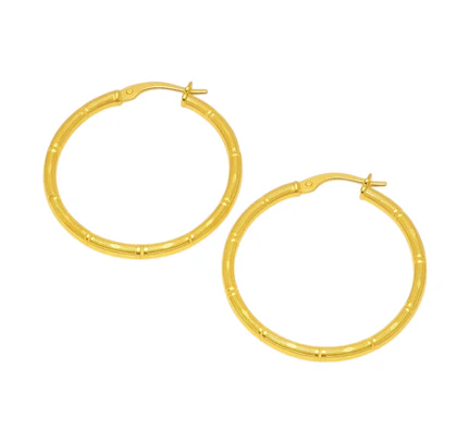 Sterling Silver Gold Plated 40mm Round Diamond Cut Hoop Earrings