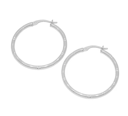 Sterling Silver 40mm Round Diamond Cut Hoop Earrings