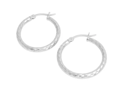 Sterling Silver Silver Tone 30mm Round Diamond Cut Hoop Earrings