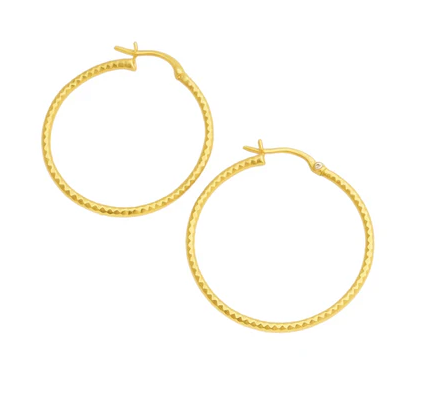 Sterling Silver 2mm Thick 30mm Round Diamond Cut Hoop Earrings