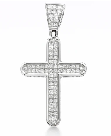 Sterling Silver Curved Cubic Zirconia Cross Pendant