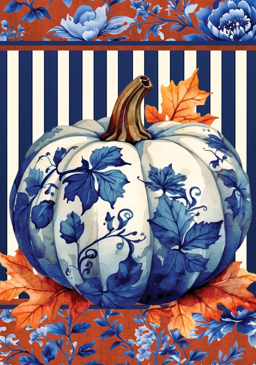 White & Blue Chinoiserie Pumpkin House Flag