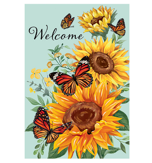 Butterfly Glow Burlap House Flag