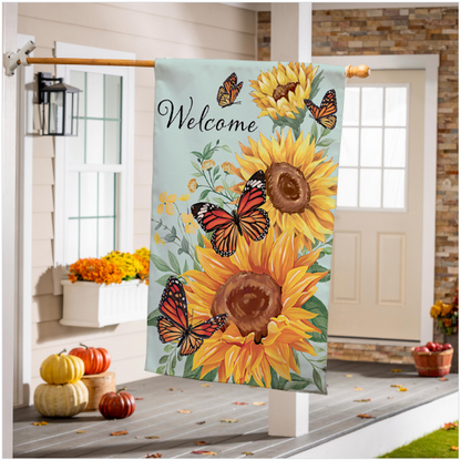 Butterfly Glow Burlap House Flag
