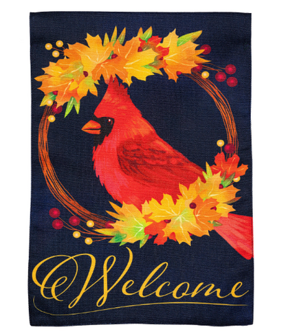 Fall Cardinal Wreath Burlap Garden Flag