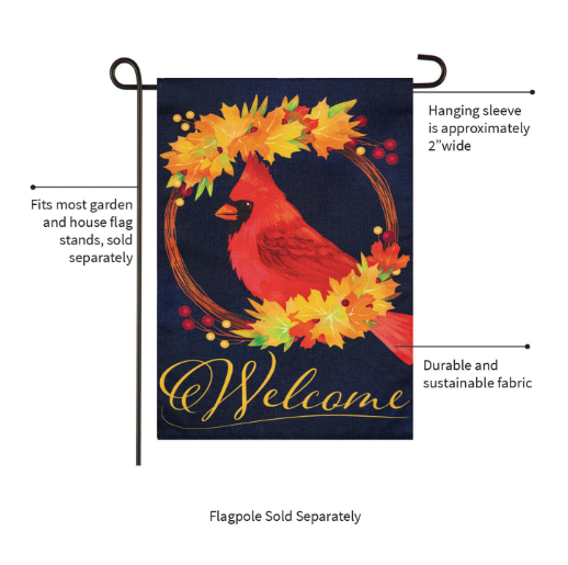 Fall Cardinal Wreath Burlap Garden Flag
