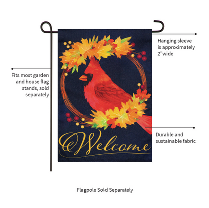 Fall Cardinal Wreath Burlap Garden Flag