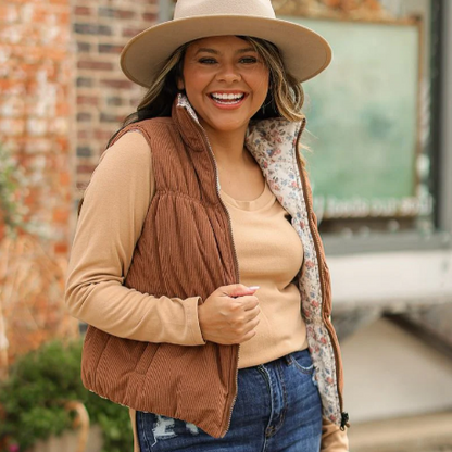 The Gillian Reversible Brown & Floral Puffer Vest