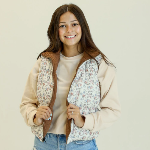 The Gillian Reversible Brown & Floral Puffer Vest