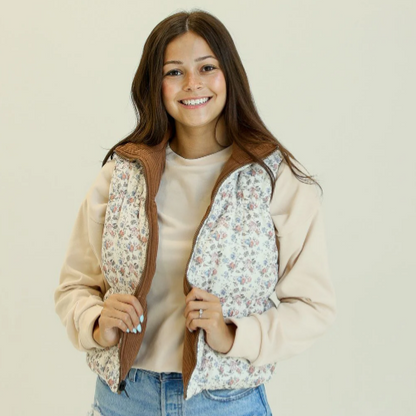 The Gillian Reversible Brown & Floral Puffer Vest