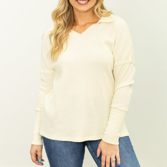 Waffle Knit Top in Ivory
