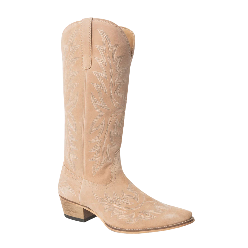 S-12738 Myra Midnight Trail Embroidered Leather Boots in Shadow Beige