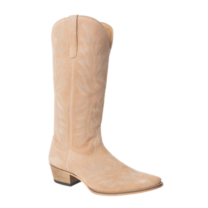 S-12738 Myra Midnight Trail Embroidered Leather Boots in Shadow Beige