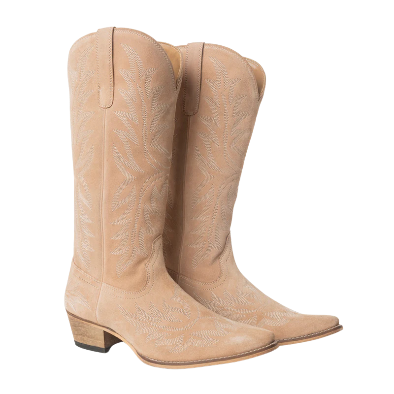S-12738 Myra Midnight Trail Embroidered Leather Boots in Shadow Beige