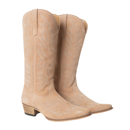 S-12738 Myra Midnight Trail Embroidered Leather Boots in Shadow Beige
