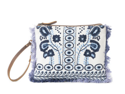 Myra Bag Mynora Sky Embroidered Pouch In Artisanal Blue