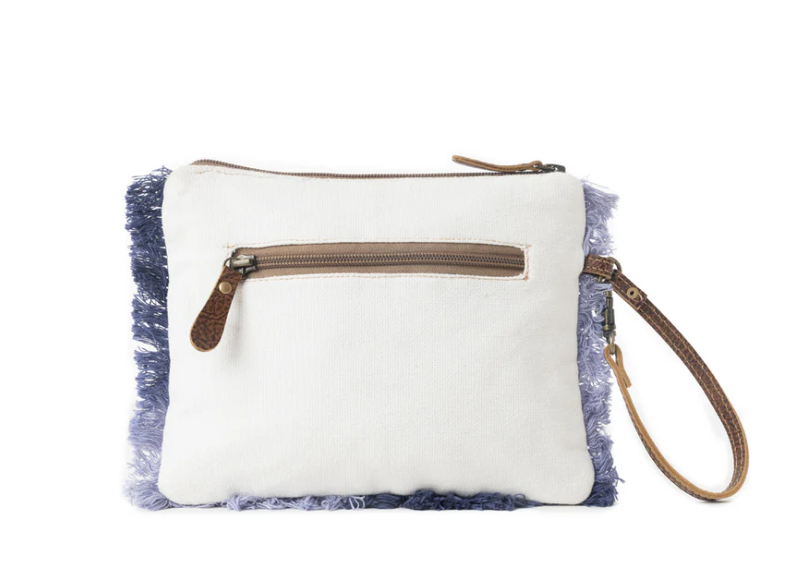 Myra Bag Mynora Sky Embroidered Pouch In Artisanal Blue