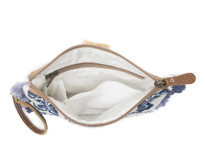 Myra Bag Mynora Sky Embroidered Pouch In Artisanal Blue