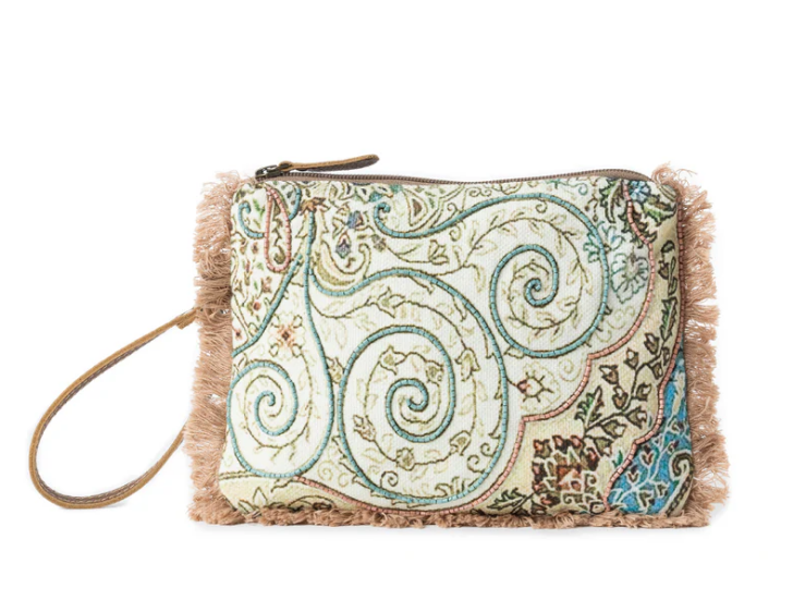 Myra Bag Mystic Meadow Embroidered Pouch in Boho Blue
