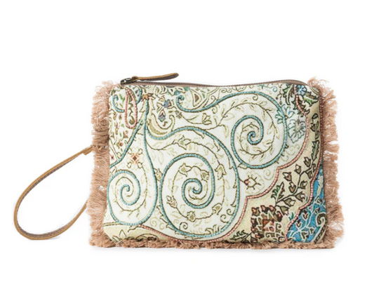 Myra Bag Mystic Meadow Embroidered Pouch in Boho Blue