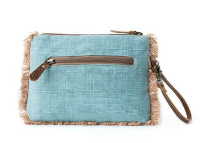 Myra Bag Mystic Meadow Embroidered Pouch in Boho Blue