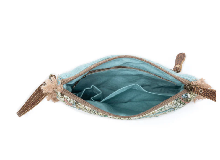 Myra Bag Mystic Meadow Embroidered Pouch in Boho Blue