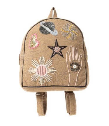 Myra Bag Boho Cosmic Upcycled Canvas Backpack in Vintage Taupe