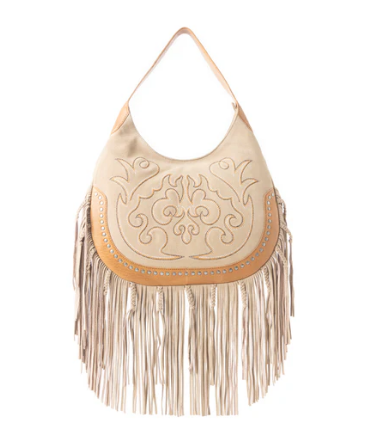 Myra Bag Sage Whisper Fringe Leather Bag in Beige