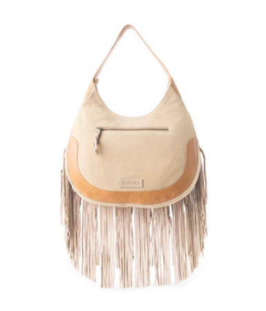 Myra Bag Sage Whisper Fringe Leather Bag in Beige