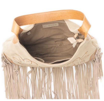 Myra Bag Sage Whisper Fringe Leather Bag in Beige