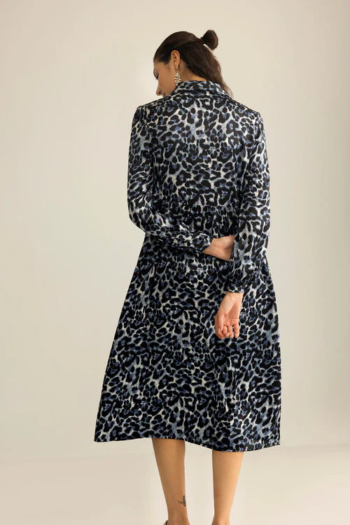 Myra Palm Theory with Animal Print Maxi Dress in Twilight Navy