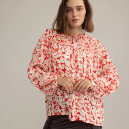 Myra Bag Cherry Fleur Ruffle Top in Crimson Pink