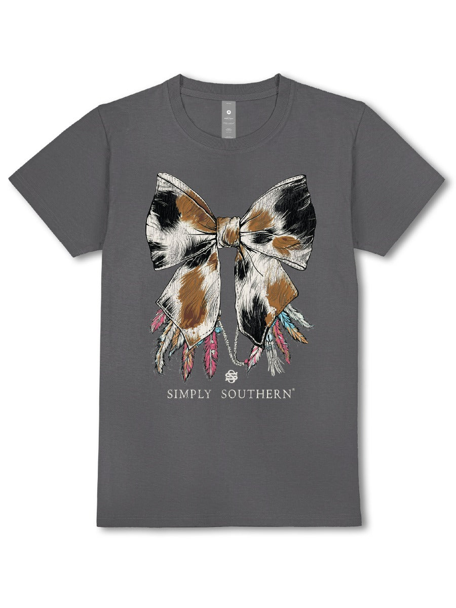 Simply Southern Cow Bow Short Sleeve T-Shirt in Washed Charcoal