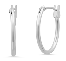 10K White Gold 1mm x 16mm Hoop Earrings