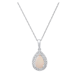 10K White Gold 9x6 Pearl Opal & 40 Diamond Necklace