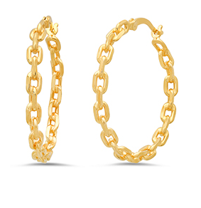 Sterling Silver Gold Plated 30mm Link Round Hoop Earrings