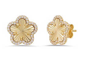 Sterling Silver Gold Plated Cubic Zirconia Clover Earrings