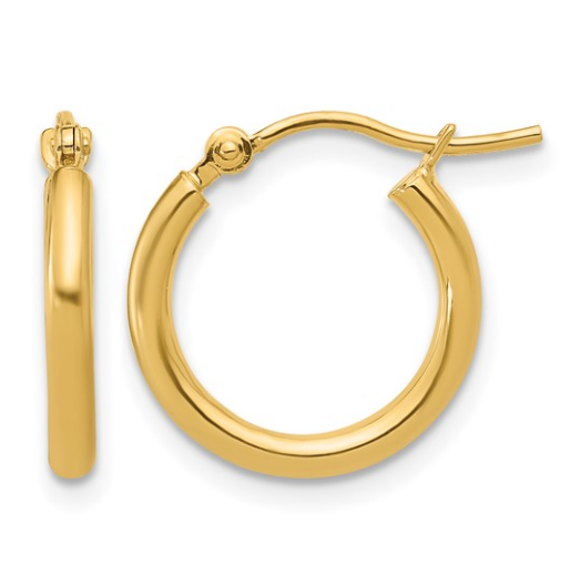 10K Yellow Gold 15mm Polished Hinged Hoop Earrings